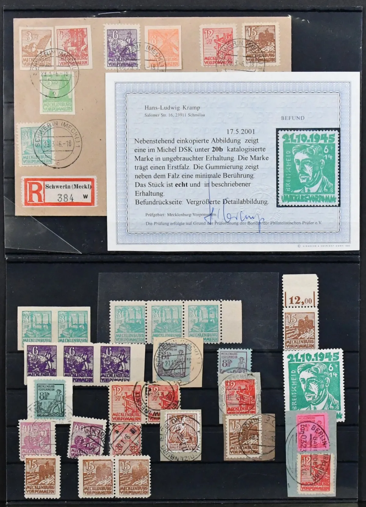 Mecklenburg-Vorpommern, compilation of better issues, including among others no. 20b, certificate Kramp BPP, no. 24b used, expertised Kramp, no. 29/40y on complete set cover…