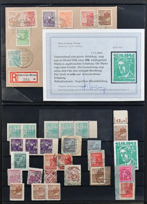 Mecklenburg-Vorpommern, compilation of better issues, including among others no. 20b, certificate Kramp BPP, no. 24b used, expertised Kramp, no. 29/40y on complete set cover…