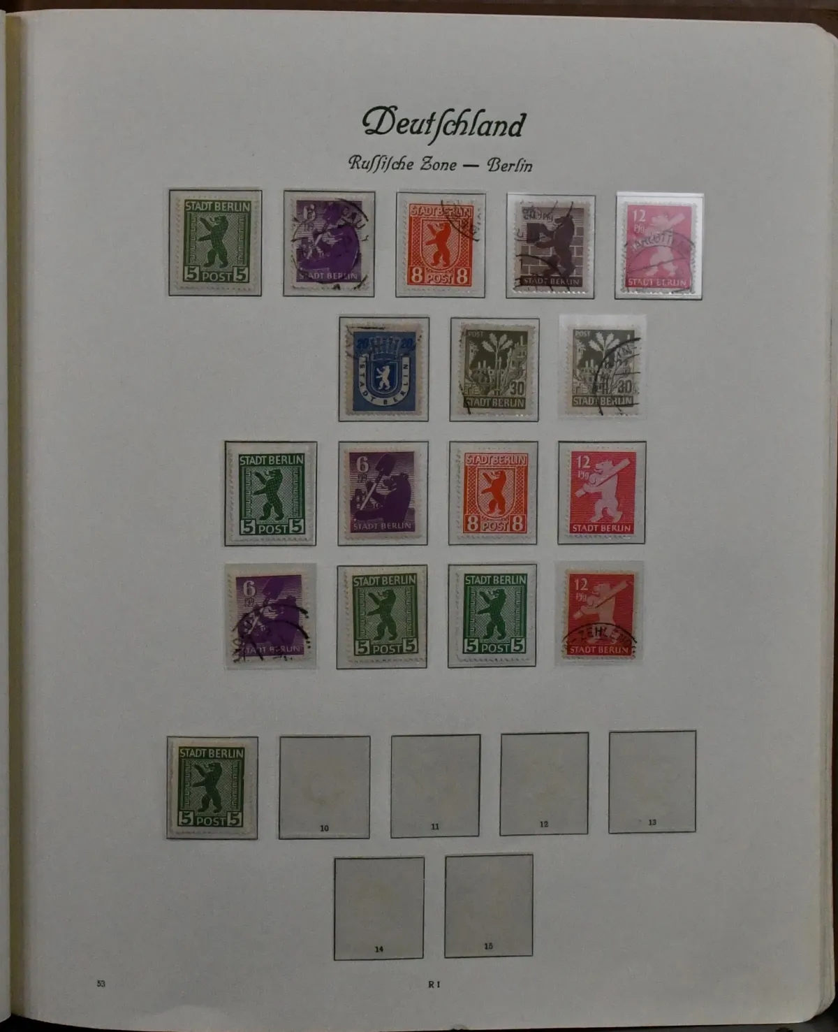 SBZ, collection from no. 1/7, with among others no. 21/22 used, 26/40y mint, district handstamps mint incl. two light 60 Pfg. (not expertised) etc., in Borek preprinted album