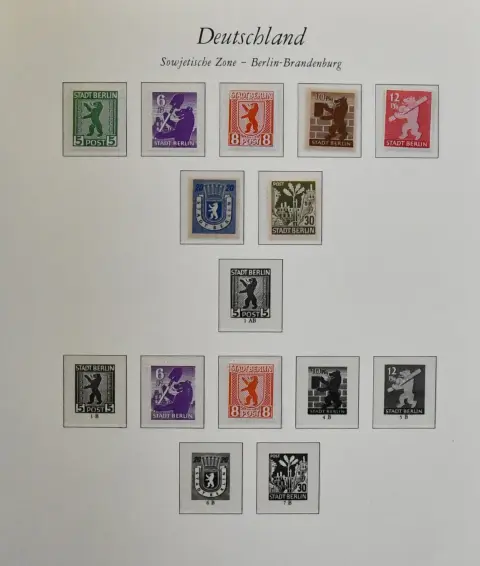 SBZ, mostly MNH collection in Borek album, including some Mecklenburg, West Saxony postage stamps, general issue with some handstamps, machine overprints, Köpfe I,...