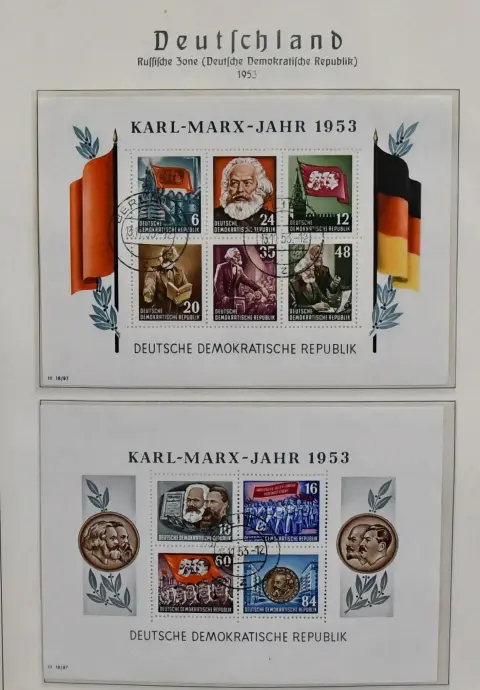 SBZ/GDR, 1945-1968, used collection in binder, from some SBZ, mainly GDR from 1949 with early issues, including Marx blocks (Bl. 8-9A/B), Bl. 10-15, some official etc.