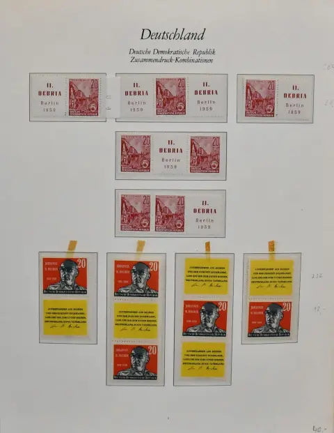 NRD, 1957/1990, znaczki łączone wydań specjalnych, kolekcja czysta, najwyraźniej kompletna, w tym wszystkie lepsze, m.in. wszystkie łączone z nr 926/33, 1012/13, 1039/44 (Michel 320,-), 1045/47 (230,-), 1074/79 (650,-) itd., w trzech albumach z nadrukiem. Michel 4600,-, rzadka oferta