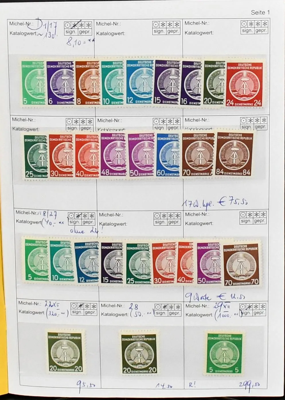 Dienst, specialised collection with Dienst A incl. no. 1-27, with no. 22XII, 27XI/I, 29XII, 30XII, 31XII, 32II/XI, 33XII, Dienst B with no. 7N double print, etc.