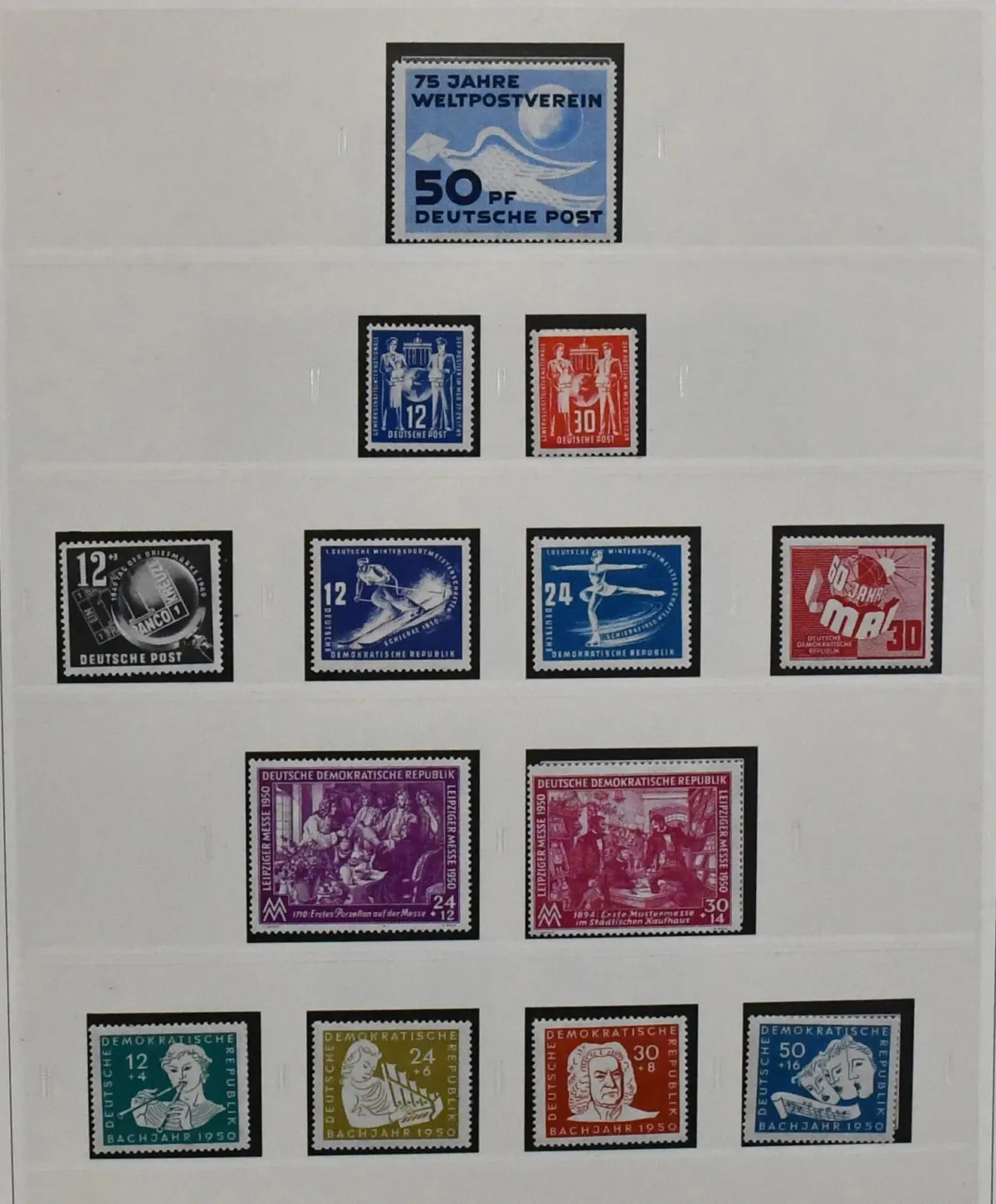 GDR, 1949/1959, complete mint never hinged collection of the 50s, including Akademie, Chinesen, all five-year plans (without cheap no. 366/67), no. 327/41, all four Marx blocks, Bl. 10/15 etc., in SAFE pre-printed album. Mi. 3500,-