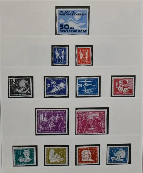 DDR, 1949/1959, complete postfrisse verzameling van de jaren 50, waaronder Akademie, Chinesen, alle vijfjarenplannen (zonder goedkope nr. 366/67), nr. 327/41, alle vier Marx-blokken, Bl. 10/15 etc., in SAFE voorgedrukt album. Mi. 3500,-