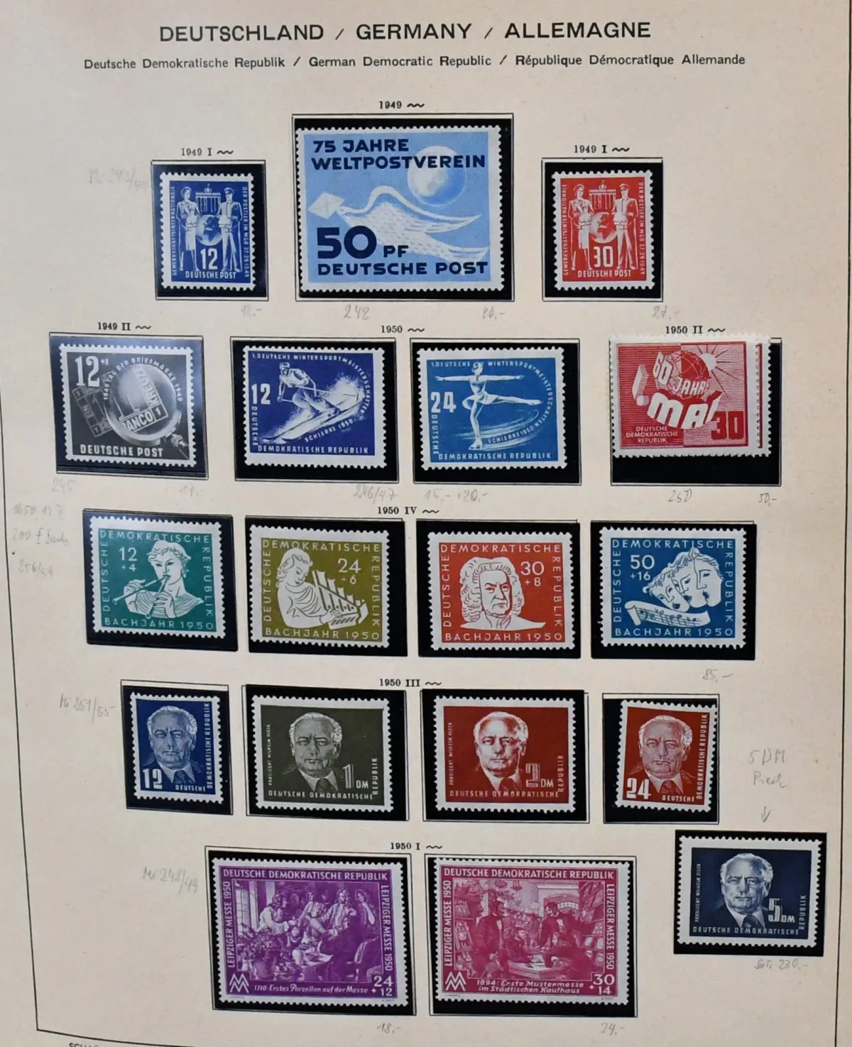 NRD, 1949/1975, kompletna kolekcja od nr 242 w dwóch albumach przedrukowych Leuchtturm. Tylko blok 8/9A/B nieczysty, poza tym wszystko czyste, m.in. nr 261/70, ...