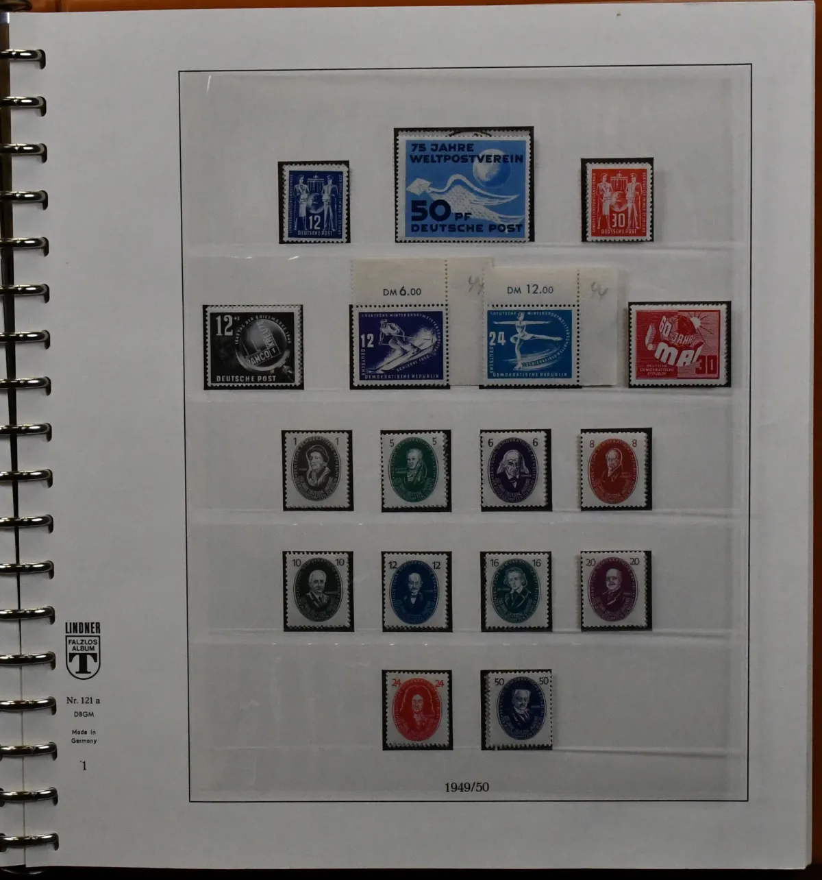 GDR, 1949/56, complete mint (Bl. 8/9B and 10 unused), additionally cancelled collection, except a few values ex no. 327/41, also complete, incl. Bl. 7, all Marx blocks, no. 327/41 mint, five-year plans etc., in as-new Lindner-T preprinted album with slipcase