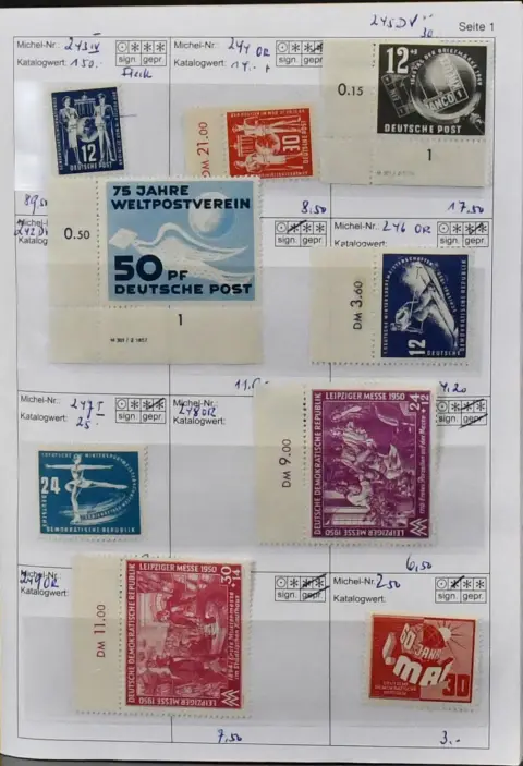DDR, 1949-1953, gespecialiseerd verzamelingdeel in beide staten, postfris o.a. nr. 243IV, 242DV, 245DV, 247I, 273b tweemaal (!), 286-88,…