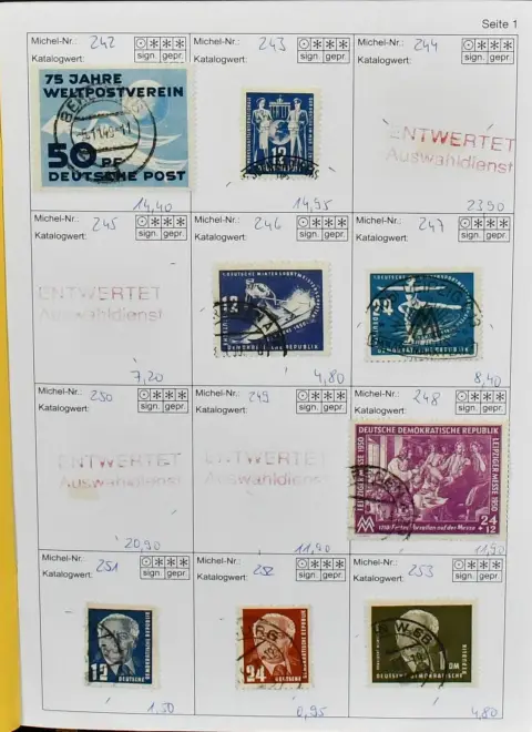 DDR, 1949-1955, postfris en gestempeld verzamelingdeel vanaf nr. 242/43, met nr. 261-72 compleet, 284-86, 289-92, Köpfe II compleet, 398-403 gest. ER-paren met DV,…