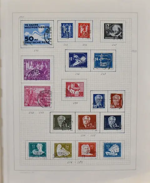 DDR, 1949-1974, gestempelde collectie, ogenschijnlijk compleet behalve goedkope nr. 361 en 384, in een mooie zelfklevende binder, met alle blokken, incl. bl. 7,...