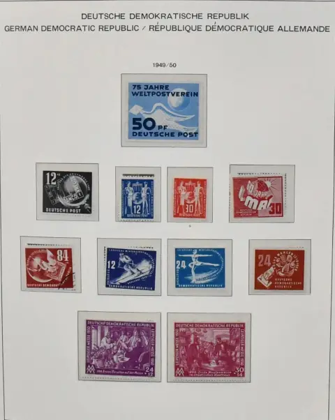 GDR, 1949/1968, complete collection except no. 413 and 420, in Schaubek pre-printed album. Includes blocks 8/9A/B, 10, 12 and 15 used, no. 287 mint hinged, all others mint never hinged, e.g. no. 261/70, 327/41 etc. Mi. 4600,-