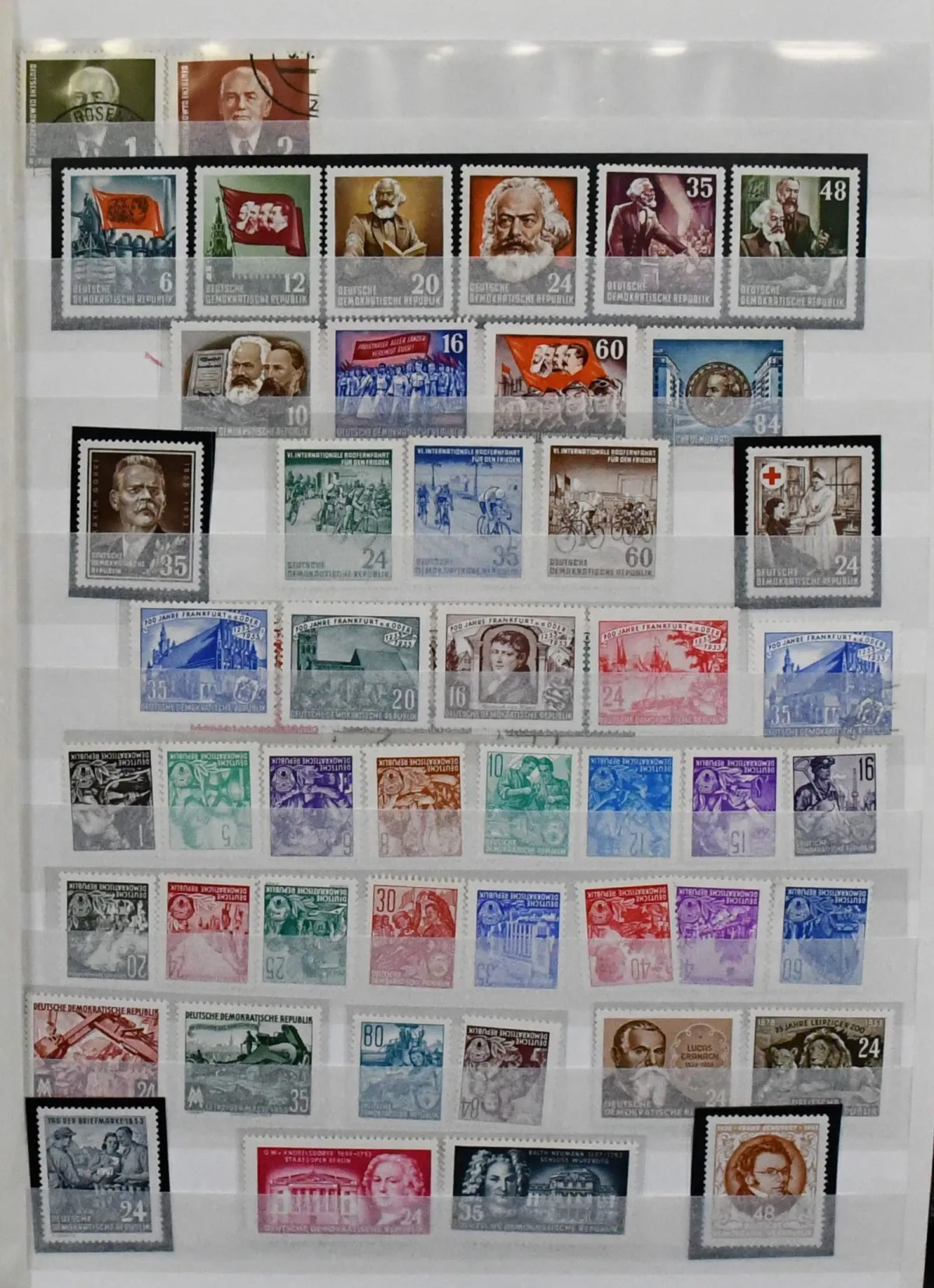 GDR, 1953/1990, complete mint collection (some 5-year plan values unused, Bl. 11 used) incl. all four Marx blocks, Bl. 10, Bl. 12/15 etc., in two ...