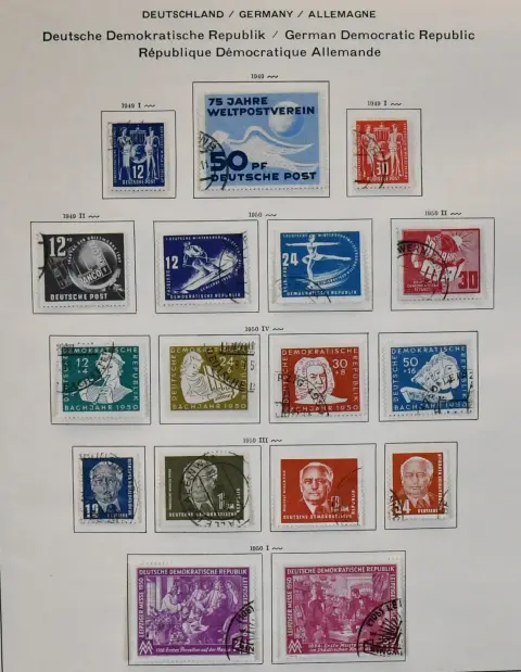 GDR, 1949/1966, neatly used complete collection, only without no. 334, with all better issues, including no. 261/70, 286/88, Debria block, all four Marx blocks, Bl. 10/19 etc., in older Schaubek pre-printed album. Mi., all calculated at lowest as favour cancellation, already 3300,-