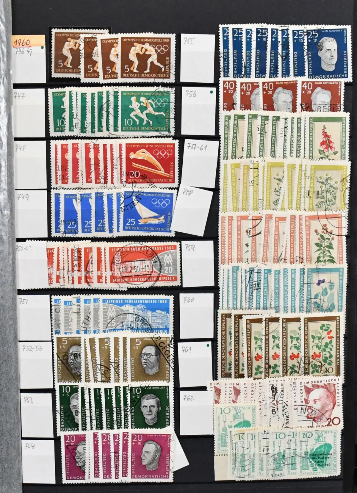 DDR, 1960/1990, umfangreicher postfr. und gest. Bestand mit einer riesigen Menge kpl. Sätze, chronologisch in drei dicken Alben. Mi. rund 12.000,-