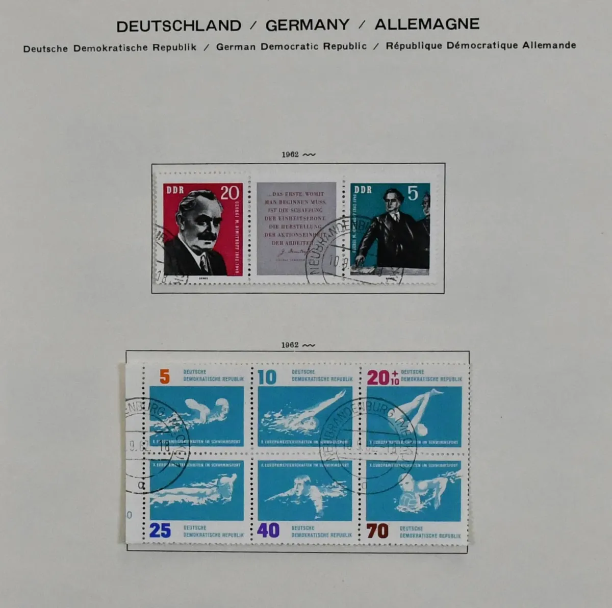 GDR, se-tenant, 1959-1990, thick Schaubek album with mostly used collection of se-tenant combinations, including Fair '64, se-tenant from KLB, various MHB with...