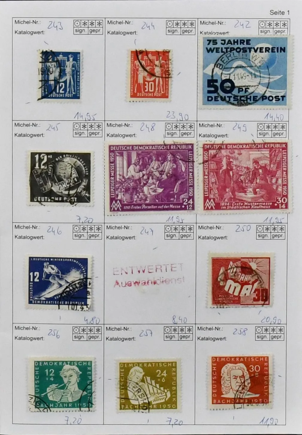 ГДР, 1949-1953, гашеная коллекция только первых лет, лишь Bl. 7 **, включая № 242-46, 248-50, 256-70, 273-79, 282-321, различные номиналы Köpfe II…