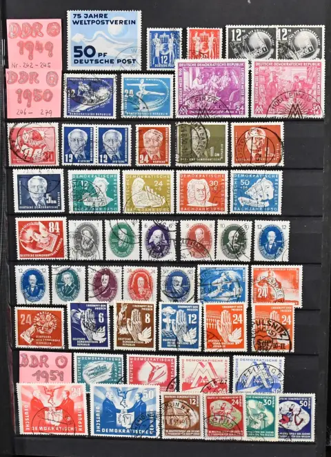 NRD, 1949-1967, kolekcja stemplowana w albumie, z wieloma dobrymi wczesnymi wartościami jak Pieck, Bach, Akademie, przyjaźń niemiecko-chińska na specjalnym arkuszu, Bl. 19 itd.,…