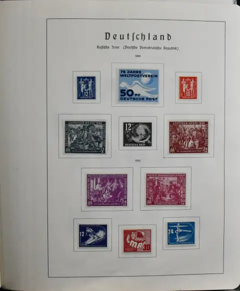 ГДР, 1949-1965, преимущественно негашеная коллекция на листах Leuchtturm, полная (!) со всеми лучшими ранними марками, бл. 7, 8/9A/B и др.
