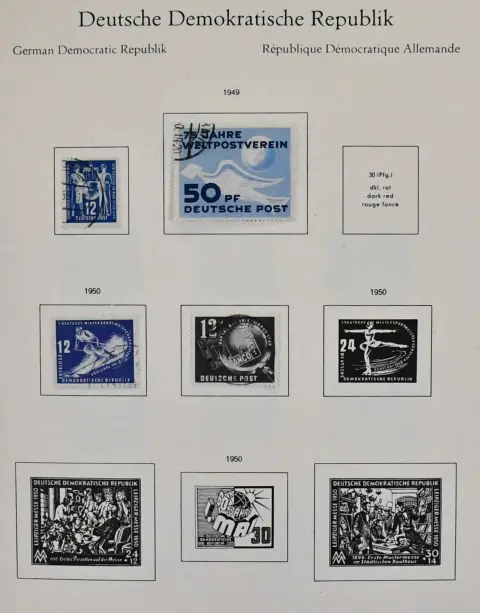 ГДР, 1949-1969, гашеная коллекция в альбоме, в основном полная, с № 242, с марками Академии, китайскими № 286/88, с 1955 почти полная, также некоторые блоки, такие как бл. 12IV, бл. 19 и др. Mi. 2200,-