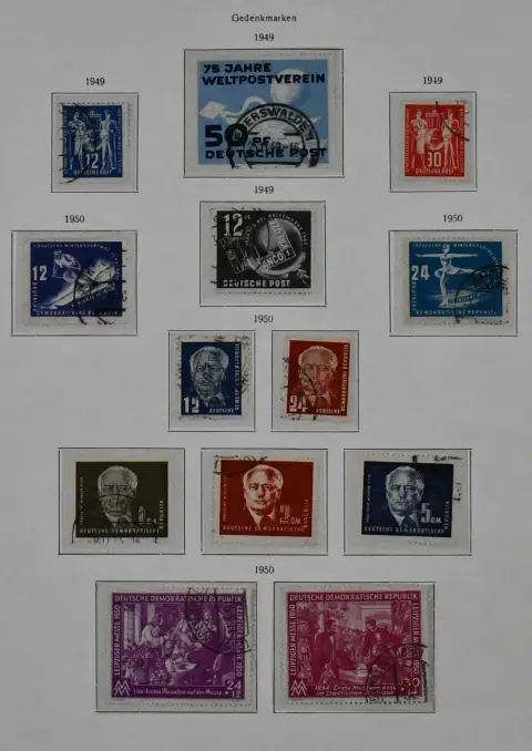 ГДР, 1949-1970, гашеная коллекция в альбоме, кроме Кöpfe II, бл. 8/9B, 13 и немногих дешёвых марок, полная, в т.ч. Академия, китайские, блок Дебрия, зубцовые блоки Маркса, бл. 10/12, 15 и др. Mi. около 2800,-, дёшево!