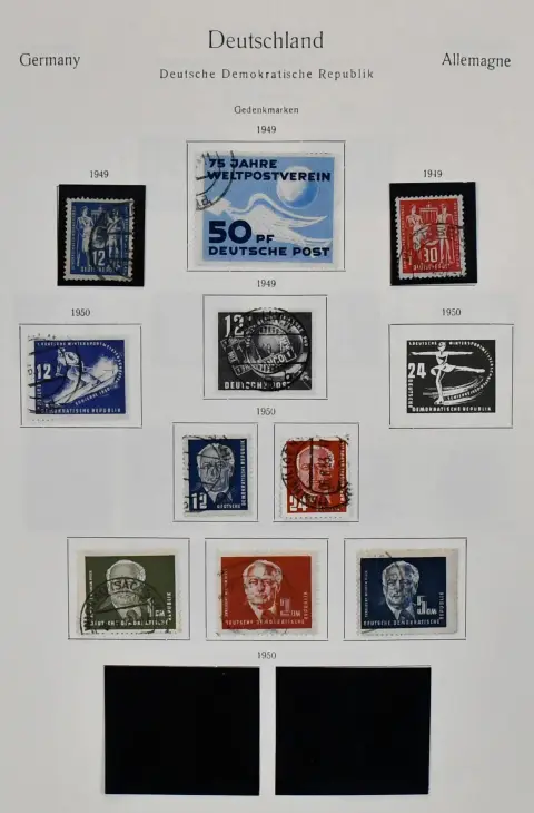 ГДР, 1949-69, гашеная коллекция в альбоме с формулярами, много начальных номеров с № 242, включая Академию, блок 7 и т.д., с 1955 почти полная, включая блоки, малые листы и т.д. Mi. свыше 2200,-