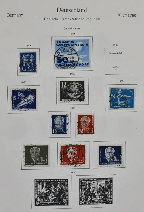 ГДР, 1949-73, гашеная коллекция в альбоме с формулярами с № 242, с Академией, № 286/88 и т.д., с 1955 почти полная, включая блоки, малые листы и т.д. Mi. свыше 2400,-