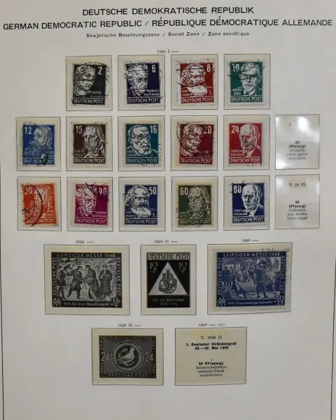 ГДР, 1949/1981, гашеная коллекция с № 242/70, в т.ч. с 1955-1981 (без блока 15, но с негашеным блоком 13) полная. Дополнительно два негашеных блока Маркса, всё в трёх альбомах с формулярами. Mi. 2800,-