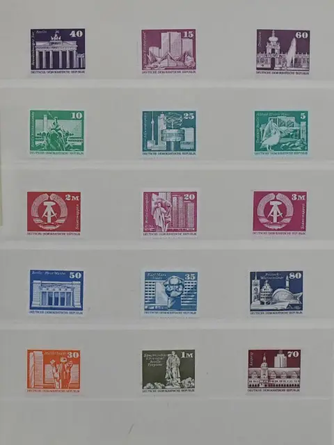 GDR, specialized collection of the small and large buildings issues, mint, used and with covers. Including blocks of four, coil stamps, some in strips of five,…