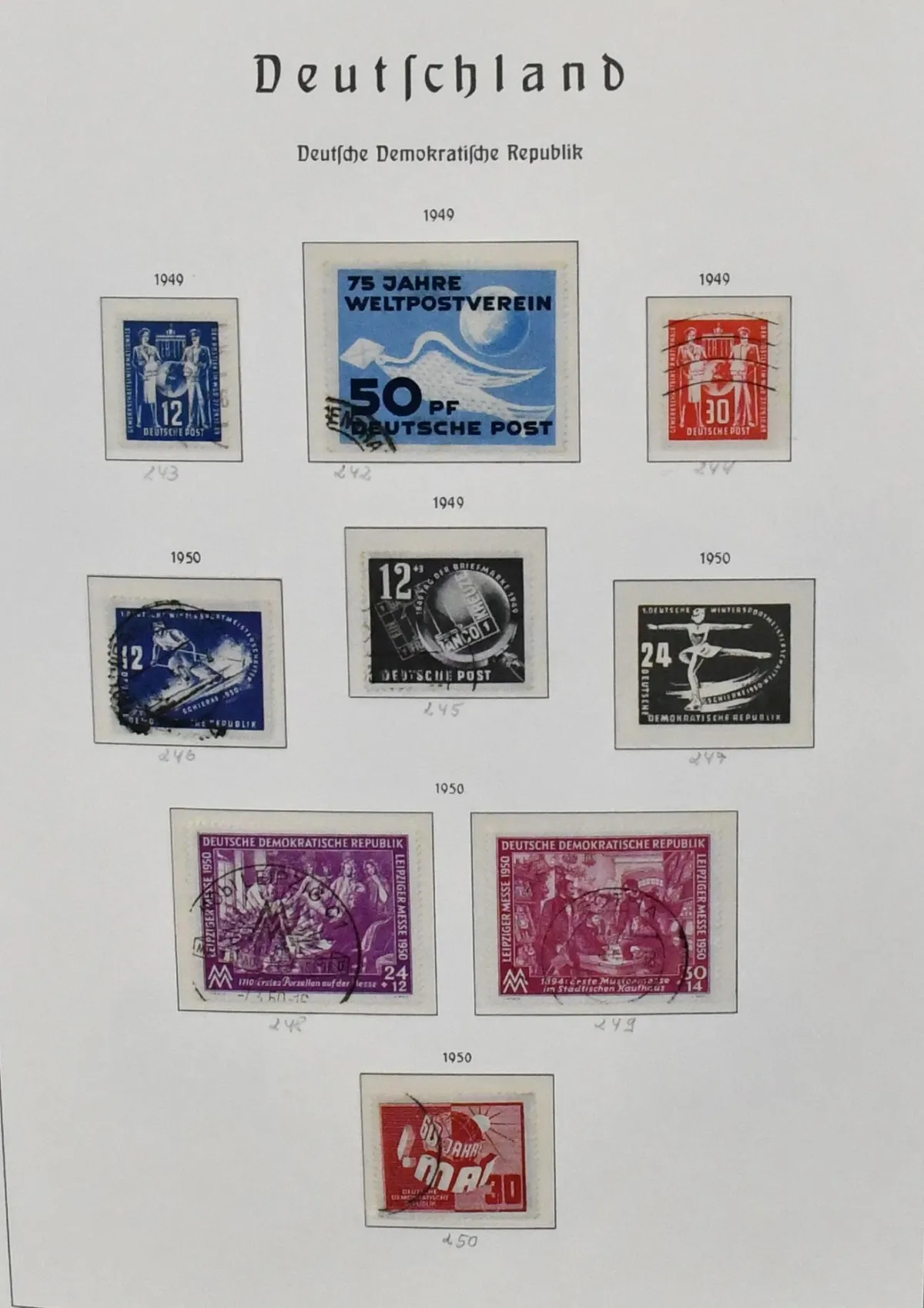 RDA, 1949-1965, collection oblitérée dans album préimprimé Leuchtturm, à partir du n° 242-59, avec Chinois etc. Mi. 2000,-