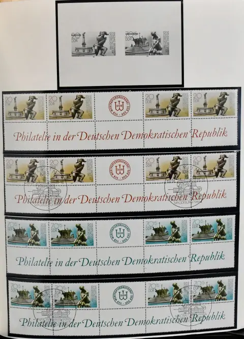DDR, 1984/1990, verzameling, zowel postfris als gestempeld elk compleet, in drie nieuwstaat KABE-Bicollect voorbedrukte albums. Daarbij de postwaardestukken eveneens blijkbaar elk compleet, alsmede diverse Zusammendruck vellen, waaronder nr. 2983/86 (Mi. 280,-) en 3005/8 (120,-) elk postfris en gestempeld, Mi. 1800,- plus de dure albums