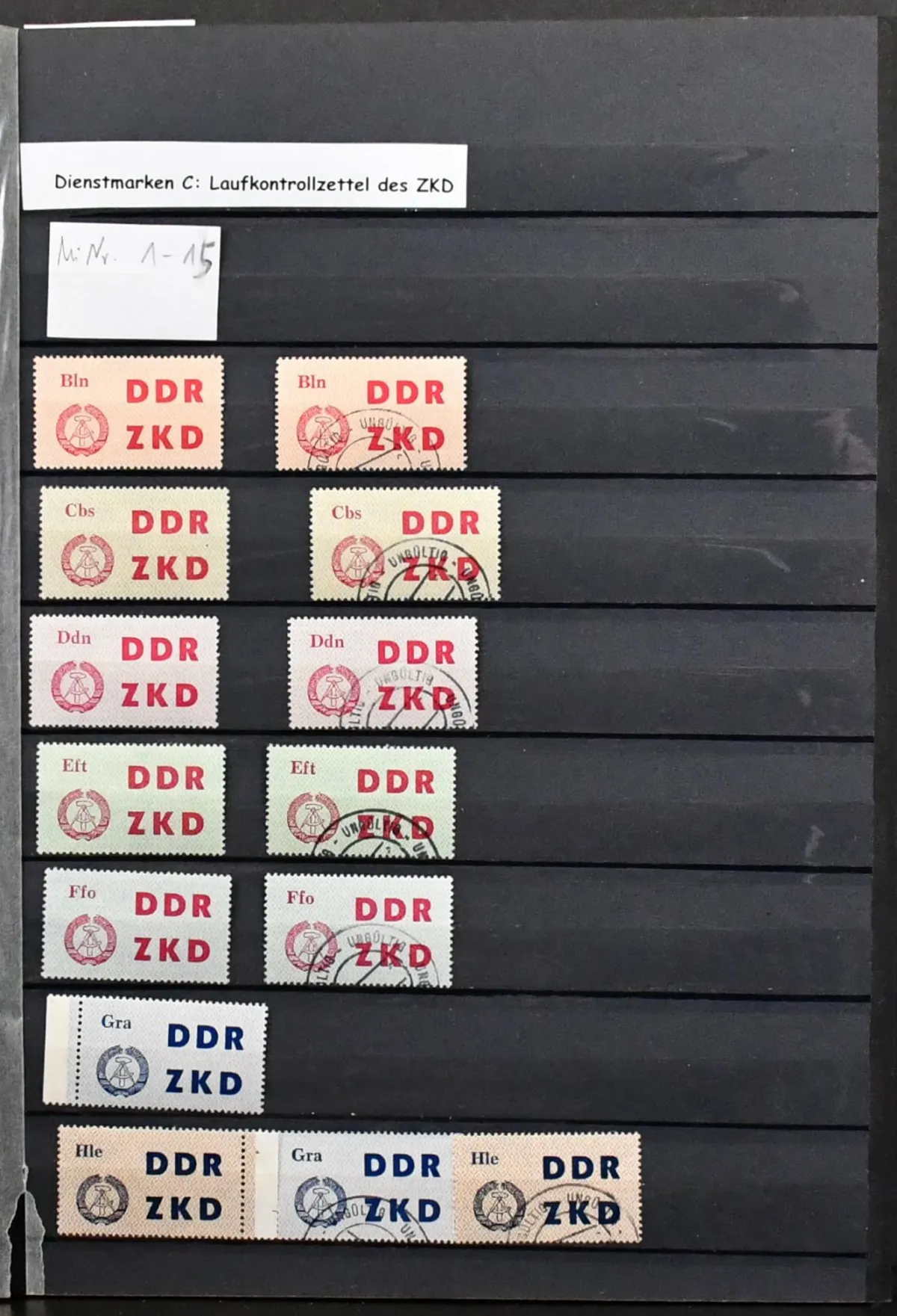 DDR, dienst, verzameling met dienst C nr. 1/15 ongebruikt en gestempeld compleet, nr. 46 PF I tweemaal en 53 PF I, elk gestempeld (Mi. samen 150,-), dienst D nr. 1A/C en 2 gestempeld…