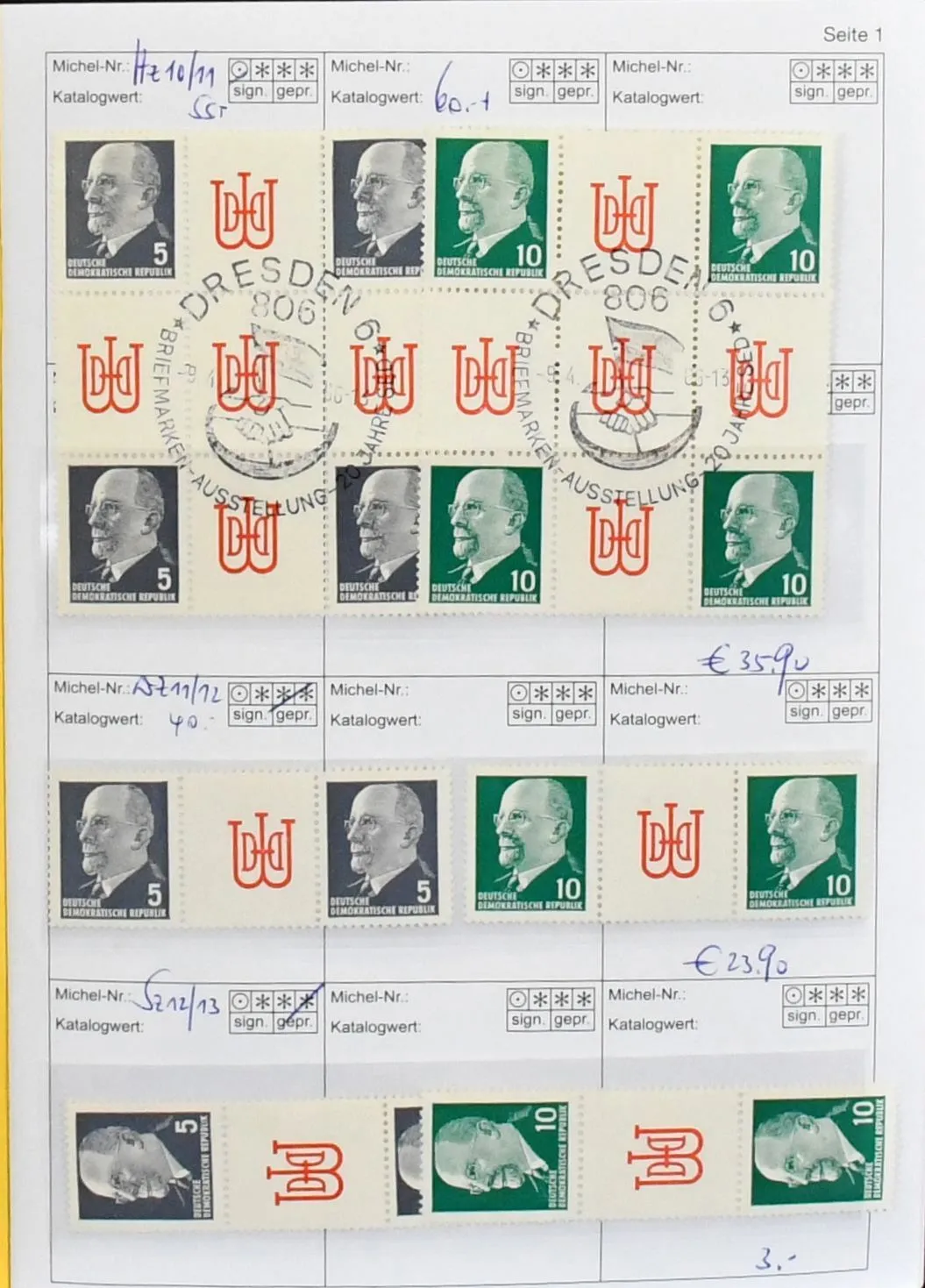 DDR, grotendeels postfrisse samenstelling van Zus.-Dr., MH, H-Bl., behalve gestempelde Herzstücke 10/11, incl. WZ11/12, MH 1, H-Bl. 10/11, KB 926-33 viermaal gestempeld, waaronder zeldzame dagstempels, H-Bl. 12-15, Hz.14/15, Zus.-Dr. Rosen, MHB 18 (gevouwen), 2983-86 Zus.-Dr.-vel enz.