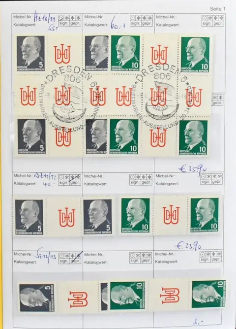 NRD, w większości czysty zestaw Zus.-Dr., MH, H-Bl., oprócz kasowanych Herzstücke 10/11, w tym WZ11/12, MH 1, H-Bl. 10/11, KB 926-33 kasowane czterokrotnie, w tym rzadkie datowniki dzienne, H-Bl. 12-15, Hz.14/15, Zus.-Dr. Rosen, MHB 18 (zgięte), 2983-86 arkusz Zus.-Dr. itd.