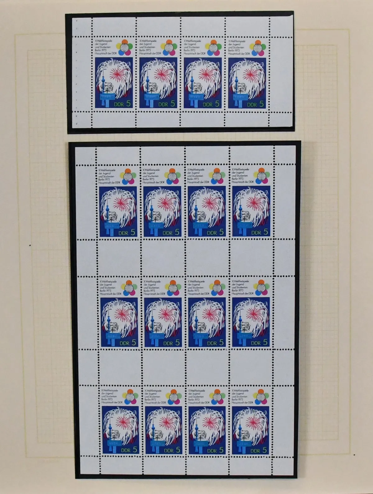 GDR, mint lot of all six MHB ex Jugend 1973 plus all combined prints, twice MHB 18, MHB 19/21, as well as some other combined prints