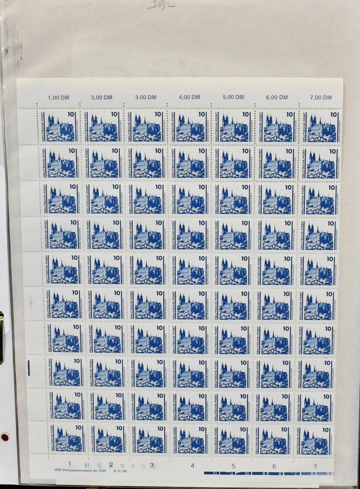 GDR, Buildings and Monuments, No. 3344/52, lot of at least 55 complete mint never hinged sets, mostly duplicated, including at least two with complete printing notes. Mi. 1080,-