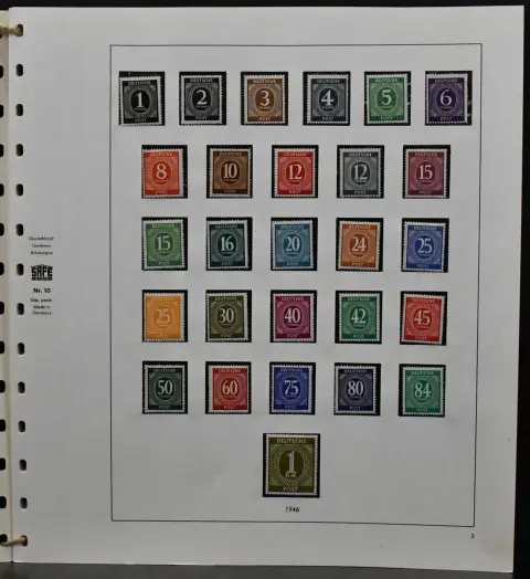 Bizonia, 1945/49, częściowo bez podlepki, przeważnie nieużywana kolekcja, kompletna z wyjątkiem kilku wartości ex nr 52/68. W tym nr 1/35, 36/51, 23 różne wartości ex nr 52/68,…