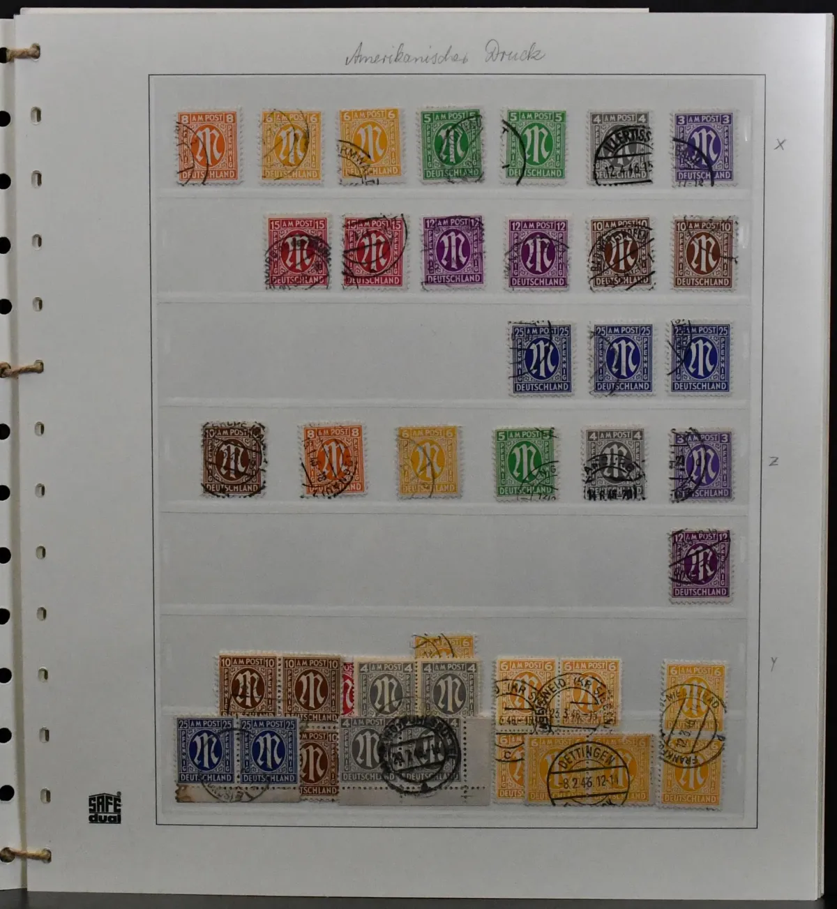 Bizone, 1945/49, gest. Slg. ab AM-Post, mit Nr. 1/35 inkl. zweimal Nr. 34/35 (ungepr.), 36/51I/II, 16 Werte ex Nr. 52/68I/II inkl. Nr. 53I u. 59II, Bauten…