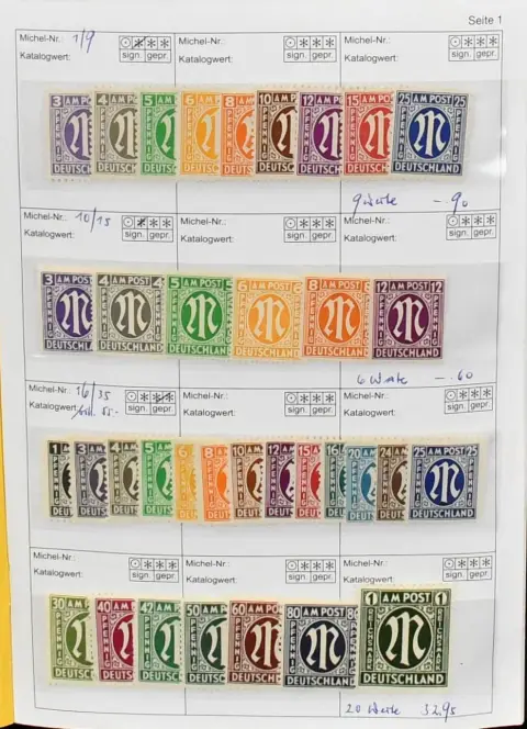 Bizone, clean unused collection with complete AM-Post, partly additional sub-numbers like no. 34A, C, D, 36-51I/II, Buildings eg/wg, as well as special issues incl. Bl. 1