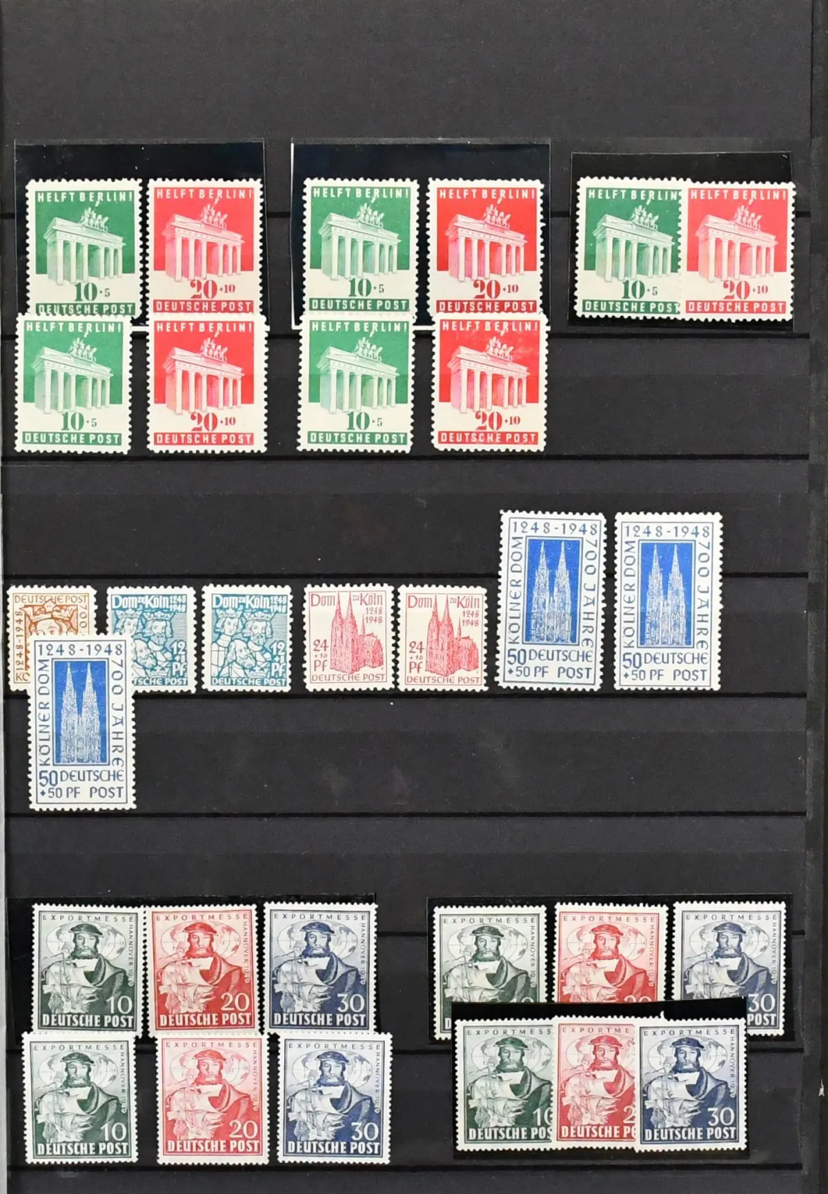 Bizone, 1948/49, postfr. Zusammenstellung der Sondermarken, mit fünfmal Nr. 101/105 (Mi. 160,-), dreimal Bl. 1, einmal in "c"-verdächtiger Farbe (Mi. billigst…