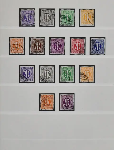 Bizone, 1945/49, used collection from AM-Post, with among others no. 36/51I/II, Buildings, Bl. 1 with SST (Mi. 250,-) etc., on Lindner-T preprinted pages