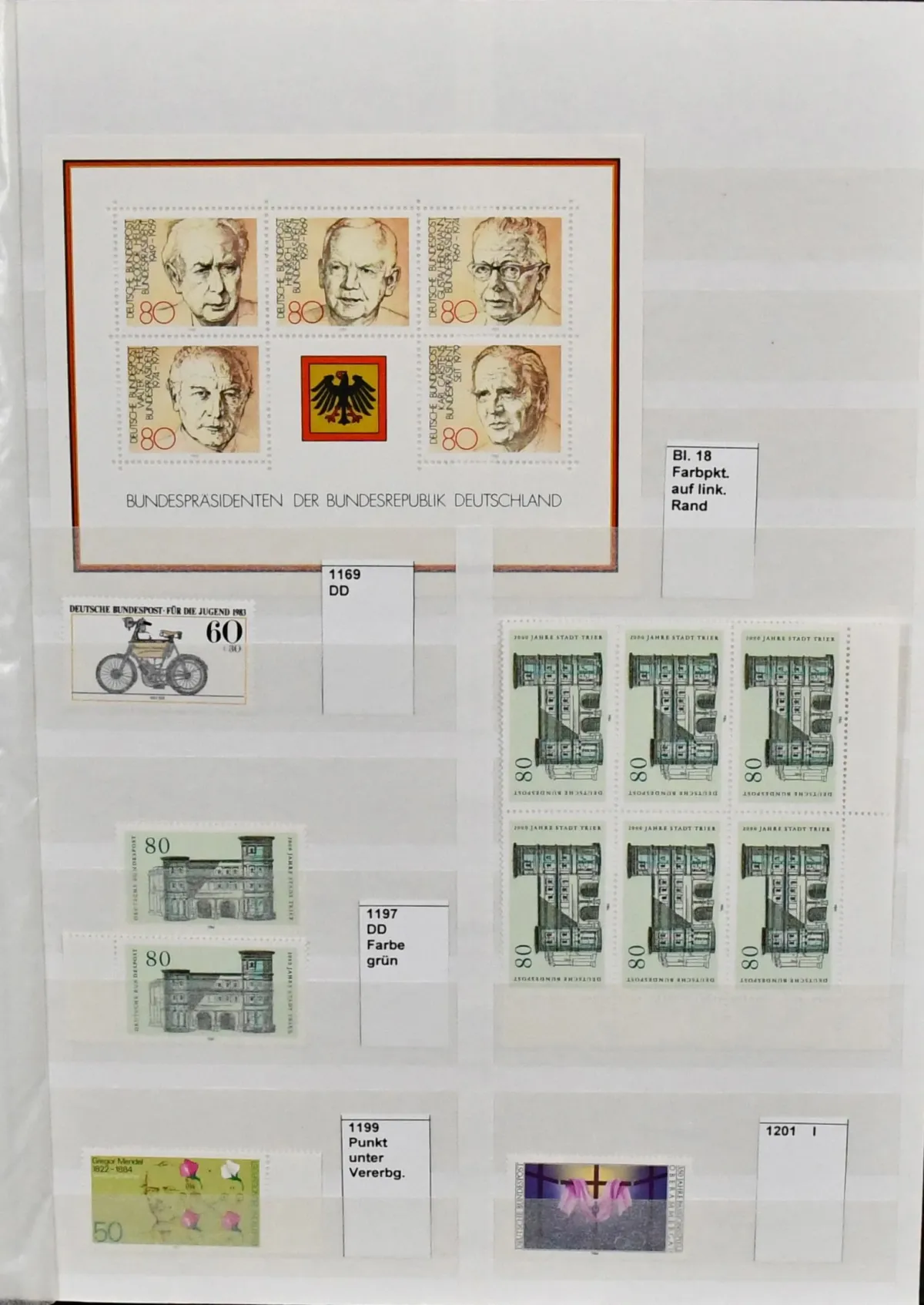 Bund, 1983-1989, postfrische Spezialslg. nur Besonderheiten, dabei Plattenfehler wie Nr. 1201I, 1239II, 1271I-V, 1273I, 1305I, 1308I, 1322III, 1324I,…