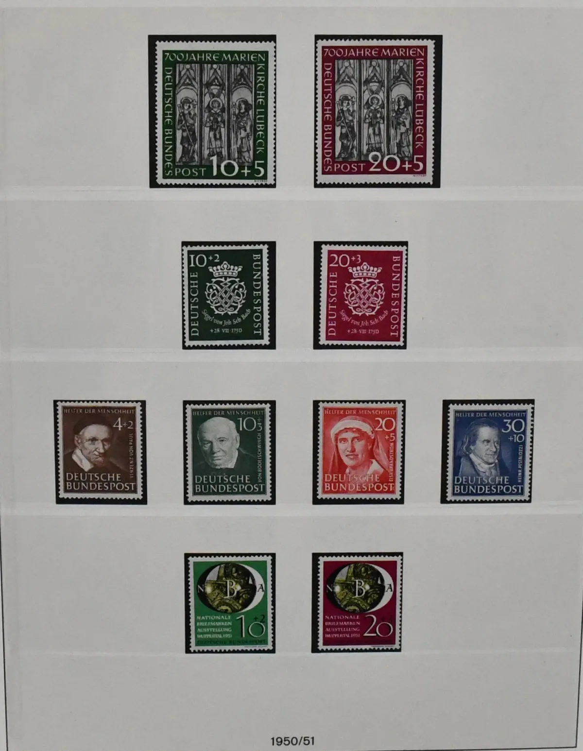 Bund, 1949-1969, postfr. Slg. im SAFE-Dual-Vordruckalbum mit Schuber, bis auf den Posthorn-Satz und 70 Pfg. Heuss I kpl. mit allen Spitzen, z.B. Nr. 111-12,…