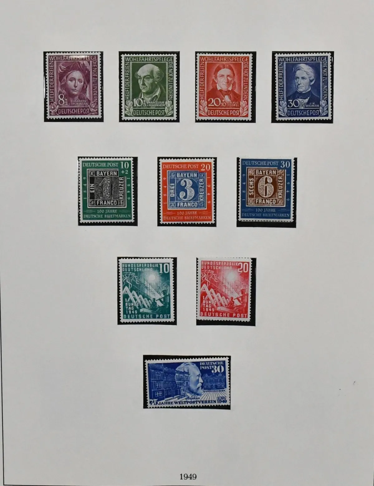 RFA, 1949-1974, collection presque complète non oblitérée (sans Posthorn) en bonne qualité avec tous les débuts, dont n° 111/12, 113/15, 117/20, 121/22, 139/40,...