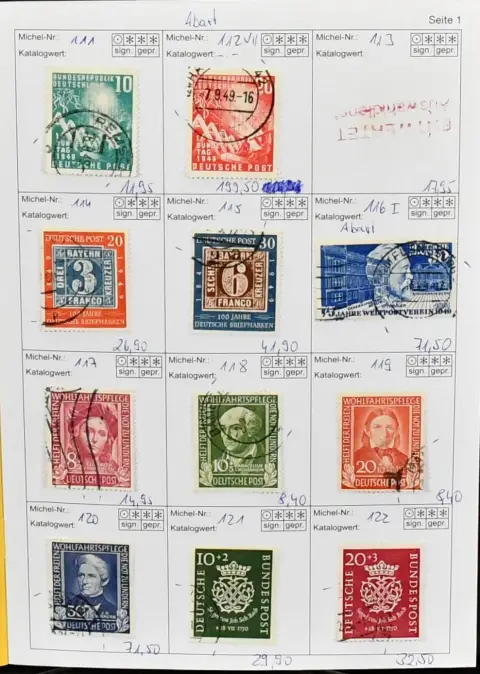 Bund, 1949-1955, gestempelte, oft spezialisierte Slg. ab Nr. 111, 112VII (Mi. "-.-"), 115, 116I, 117-36, Posthorn inkl. Zus.-Dr., VB Nr. 131, 139-218 kpl.,…