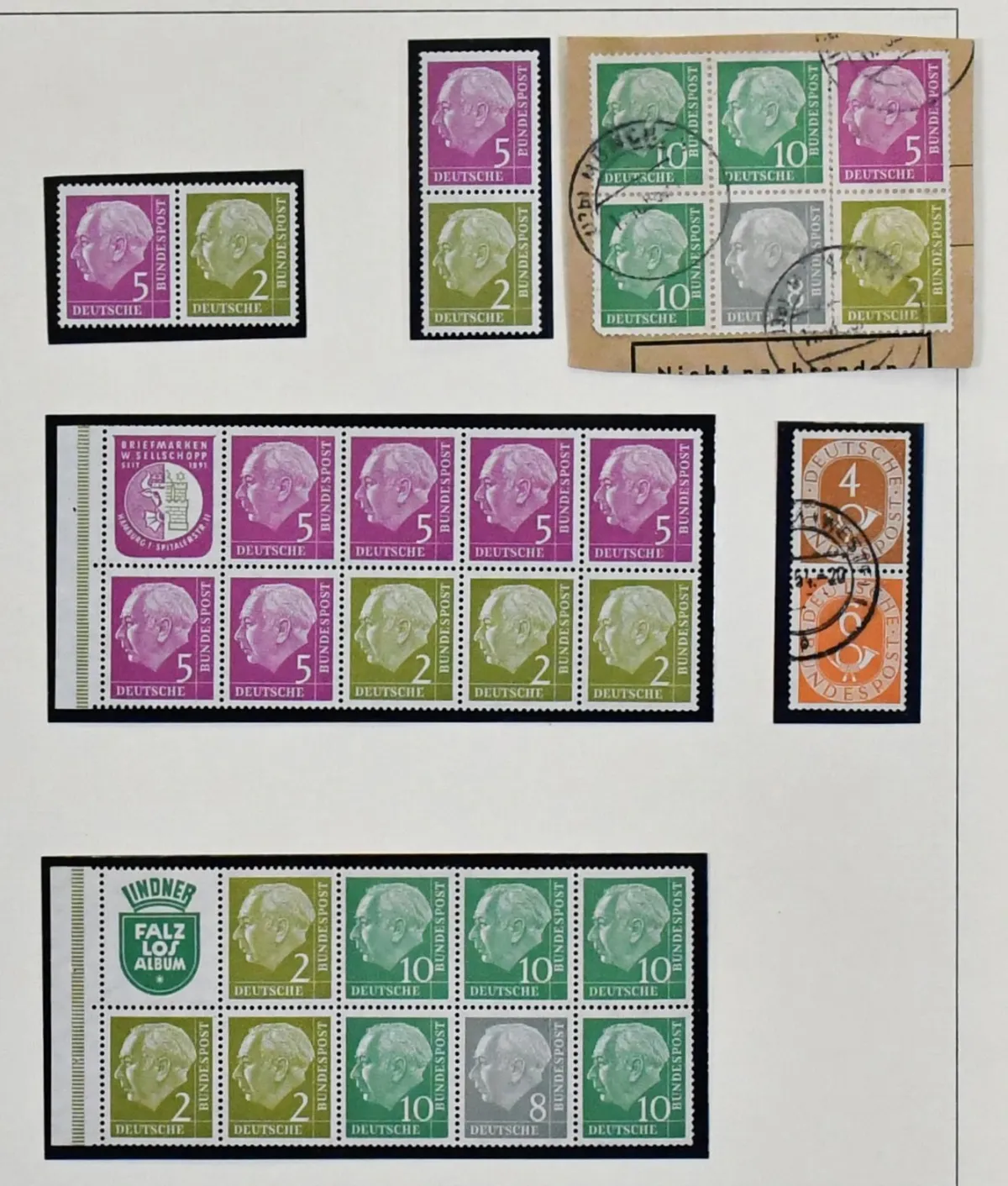 Bund, 1949-1980, zweibändige Sammlung, meist gestempelt, mit Marken und Belegen "lebendig" gestaltet, dabei Anfänge Nr. 111-224 kpl., dazu Heuss mit Zus.-Dr.…