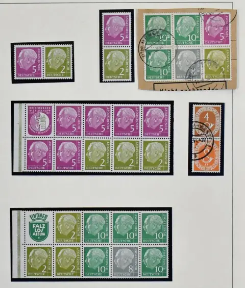 Bund, 1949-1980, zweibändige Sammlung, meist gestempelt, mit Marken und Belegen "lebendig" gestaltet, dabei Anfänge Nr. 111-224 kpl., dazu Heuss mit Zus.-Dr.…