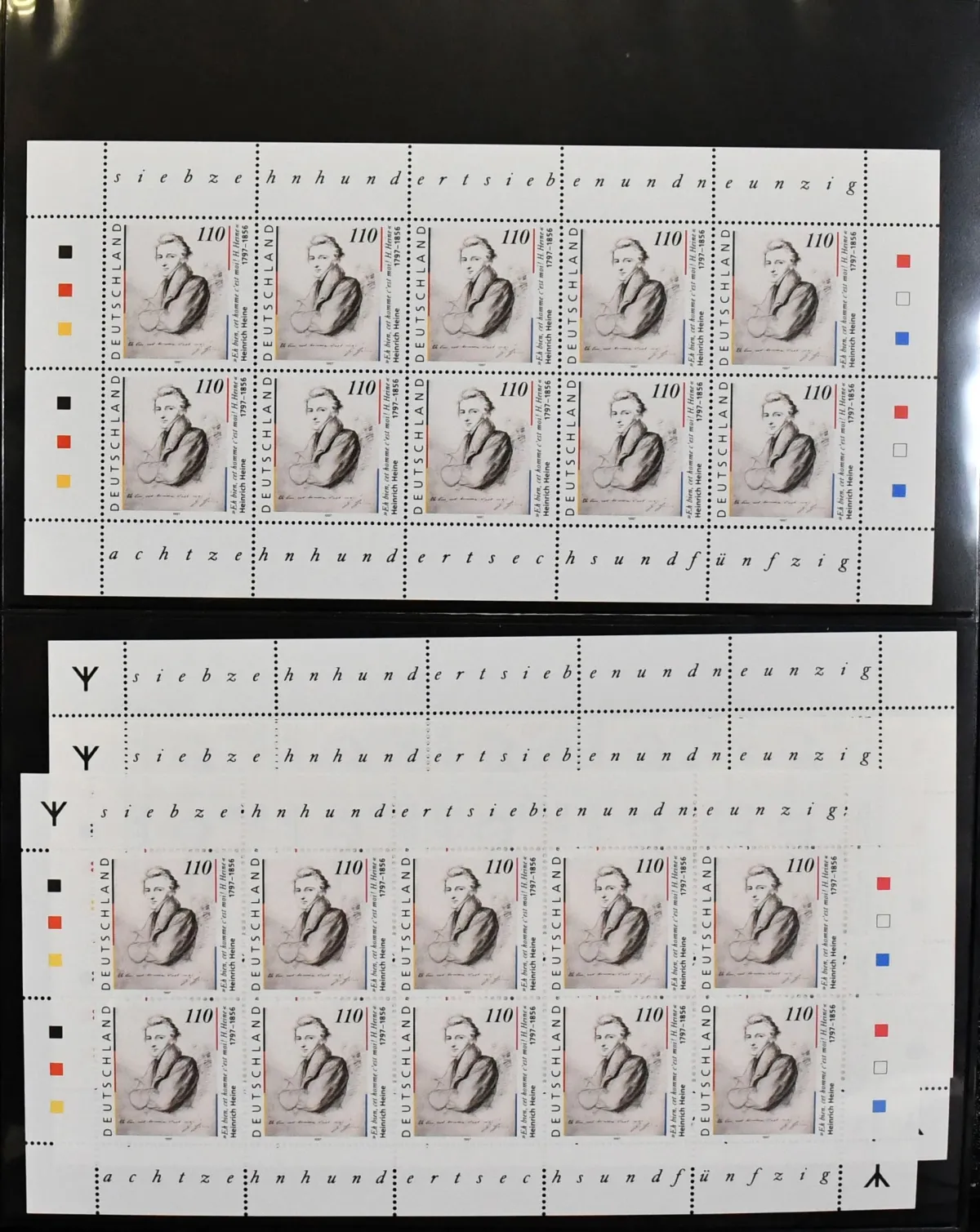 Germany, 1994-2000, mint never hinged sheet of ten collection in 2 volumes, total 330 sheets. High catalogue value (estimated 6000,- Mi.)