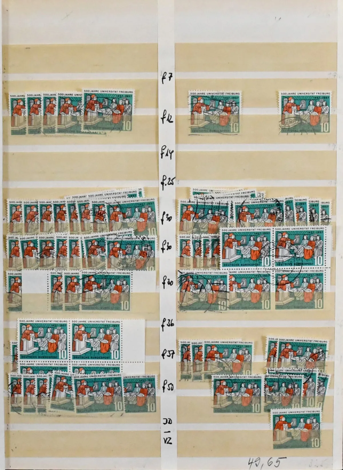 RFA, défaut de plaque n° 256, étude de 170 timbres oblitérés avec défauts de plaque catalogués et détermination précise du champ ainsi que défauts non catalogués