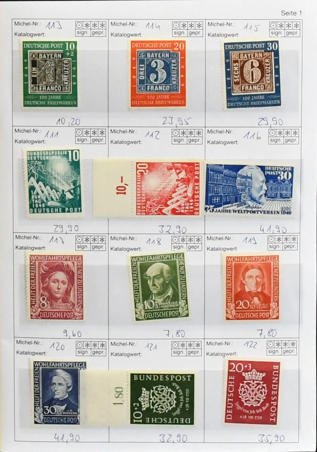 Bund, 1949-1957, ohne Posthorn, kpl. postfrisch (Nr. 111-267, Nr. 189 Gummi fraglich)