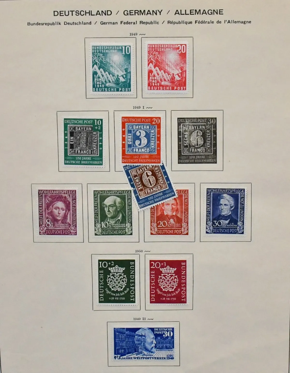 Bund, 1949/1958, kpl. ungebrauchte Slg. der gesuchten ersten Jahre, mit allen besseren Ausgaben wie u.a. Nr. 111/22, Posthorn-Satz (Mi. 700,-), Nr. 139/42,…